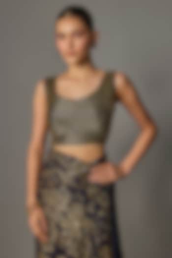 Navy Chiffon Thread Embroidered Bridal Saree Set by Nakul Sen at Pernia's Pop Up Shop